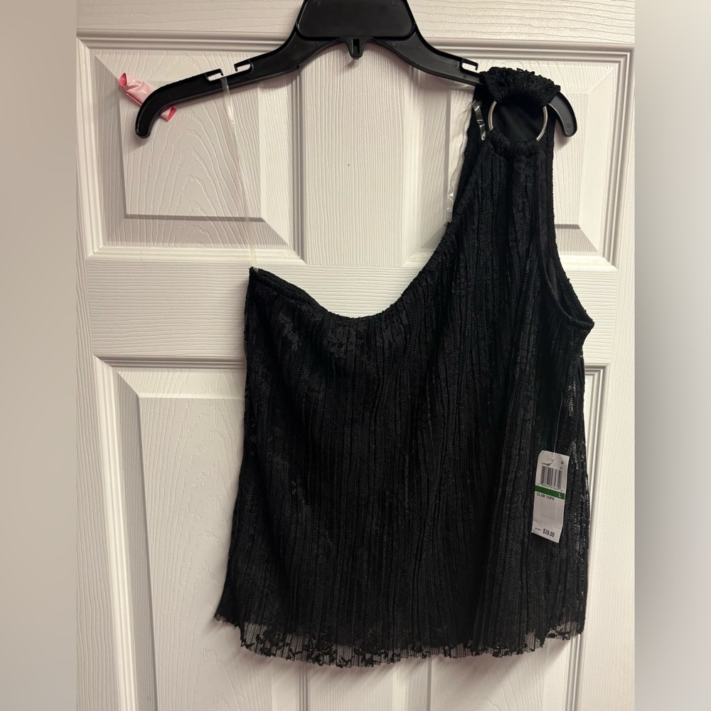 NWT Lily Black One Shoulder Black Lace Club Top Size Large